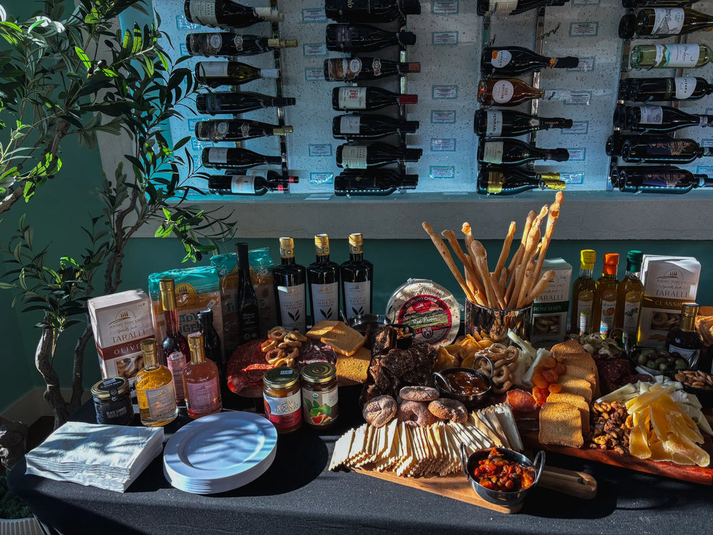 A grazing spread of cheeses, cured meats, crackers and Italian specialties at Buon Cibo
